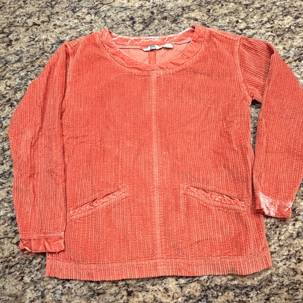 J. Jill Womens XS Coral Orange Ribbed Corduroy Top Velvet Trim Pockets